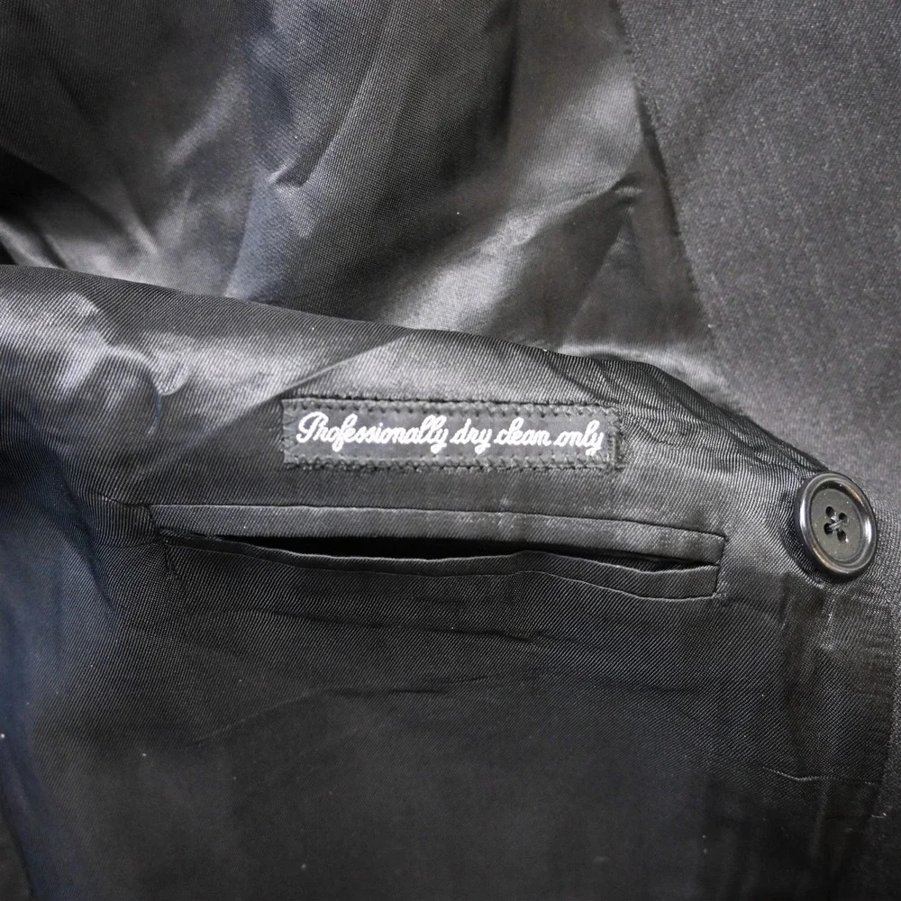 Vtg Italy Double‎ Breasted 44R Black Super 120s Marlane Wool Blazer Jacket Coat